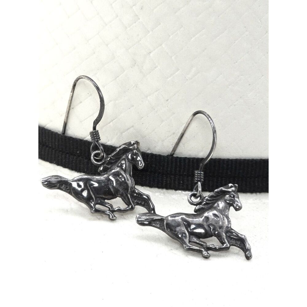 Vintage G&S Sterling Silver Running Horse Dangle Earrings 925 Equestrian 1996